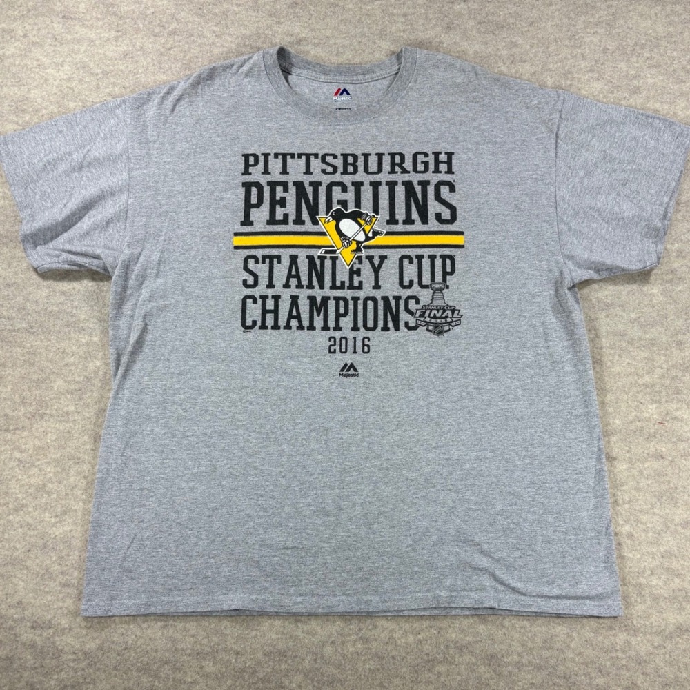 Majestic Pittsburgh Penguins 2016 Stanley Cup Champions Shirt Mens XL Gray NHL